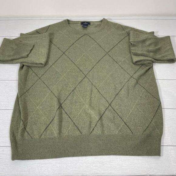 Dockers Green Tan Black Argyle Crew Neck Sweater Size Medium - Picture 1 of 9